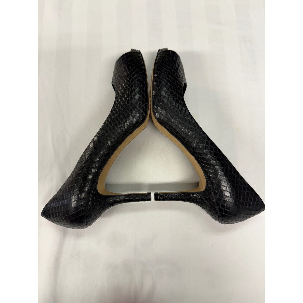 Vince Camuto Black Snakeskin Peep Toe Pumps Heels Size 8.5 B 38.5 Office Siren